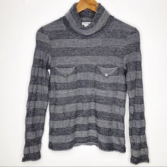 Lacoste Sweaters - Lacoste Grey Striped Long Sleeve Turtleneck Top